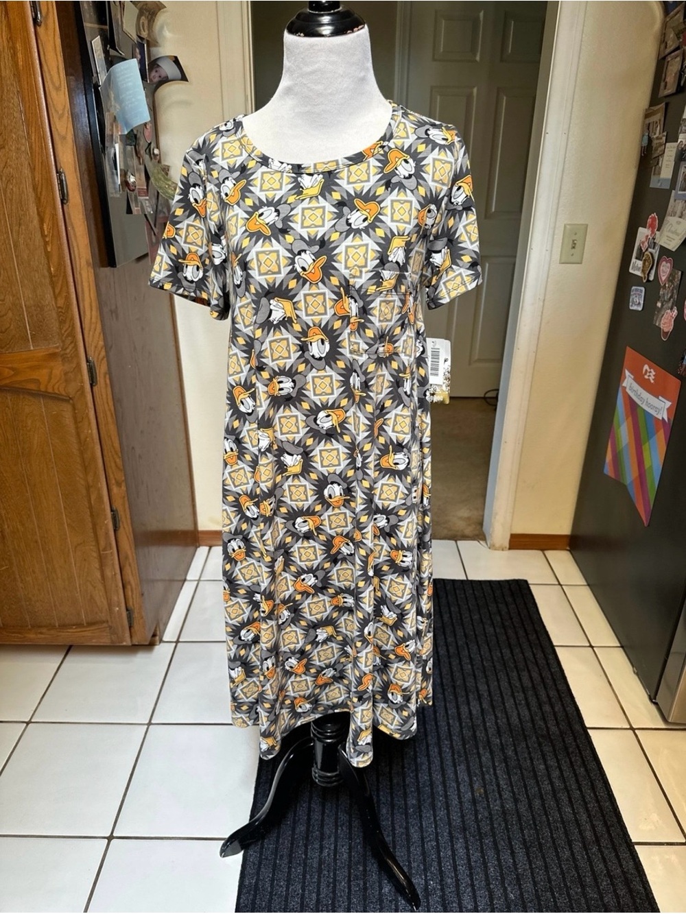 LuLaRoe Disney Carly Donald Duck Dress Size S NWT Geometric Hi Low